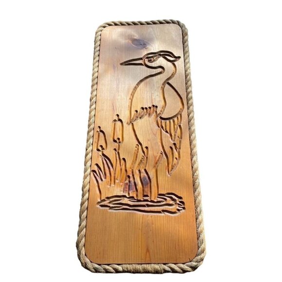 Crane Hand Carved Wall Art Beach Coastal Decoration Signed Vintage u